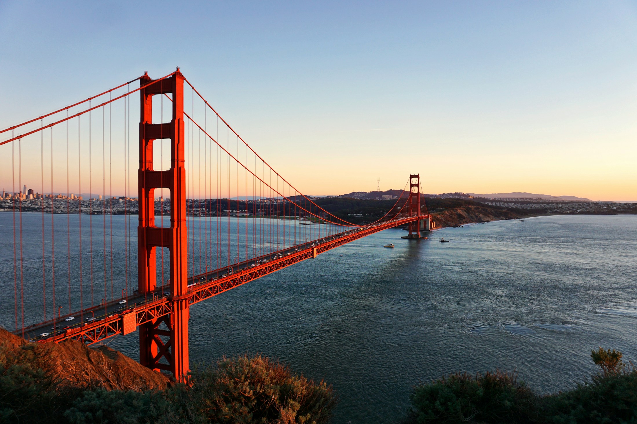 The Golden Gate Bridge spanning San Francisco Bay